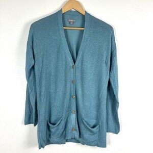 J.Jill Linen Blend Cardigan sz S Blue Pockets Lightweight Resortwear‎ Beach Boho